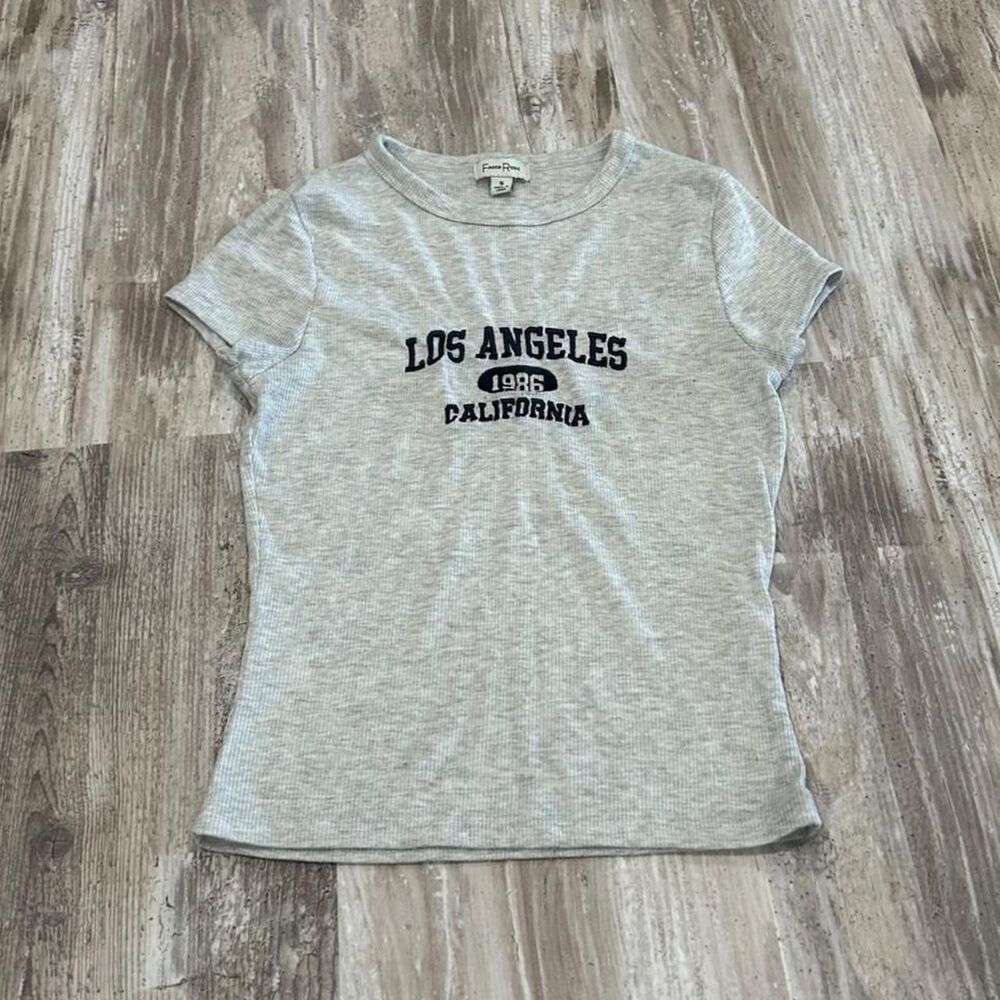 Faded Rose Los Angeles California y2k summer casual gray ribbed baby tee